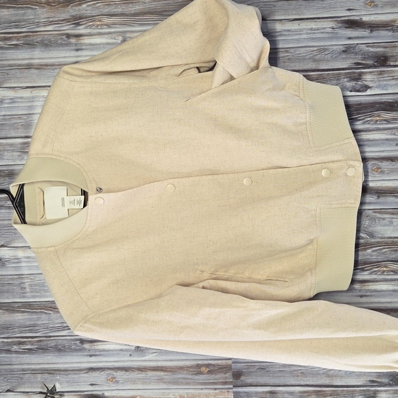 H&M Linen Blend Womens Cropped Bomber Jacket Size S NEW - Picture 1 of 5